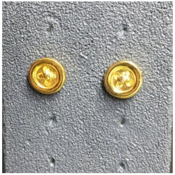 Button Pierced Earrings Tiny Gold Seamstress Tailor Sewing Sew Fashion Cottage - Picture 1 of 6